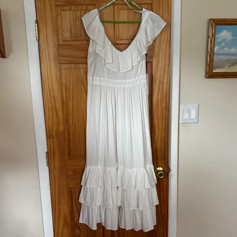 Calvin Klein new, white ruffled midi-length sundress, Size 12 - Picture 6 of 6